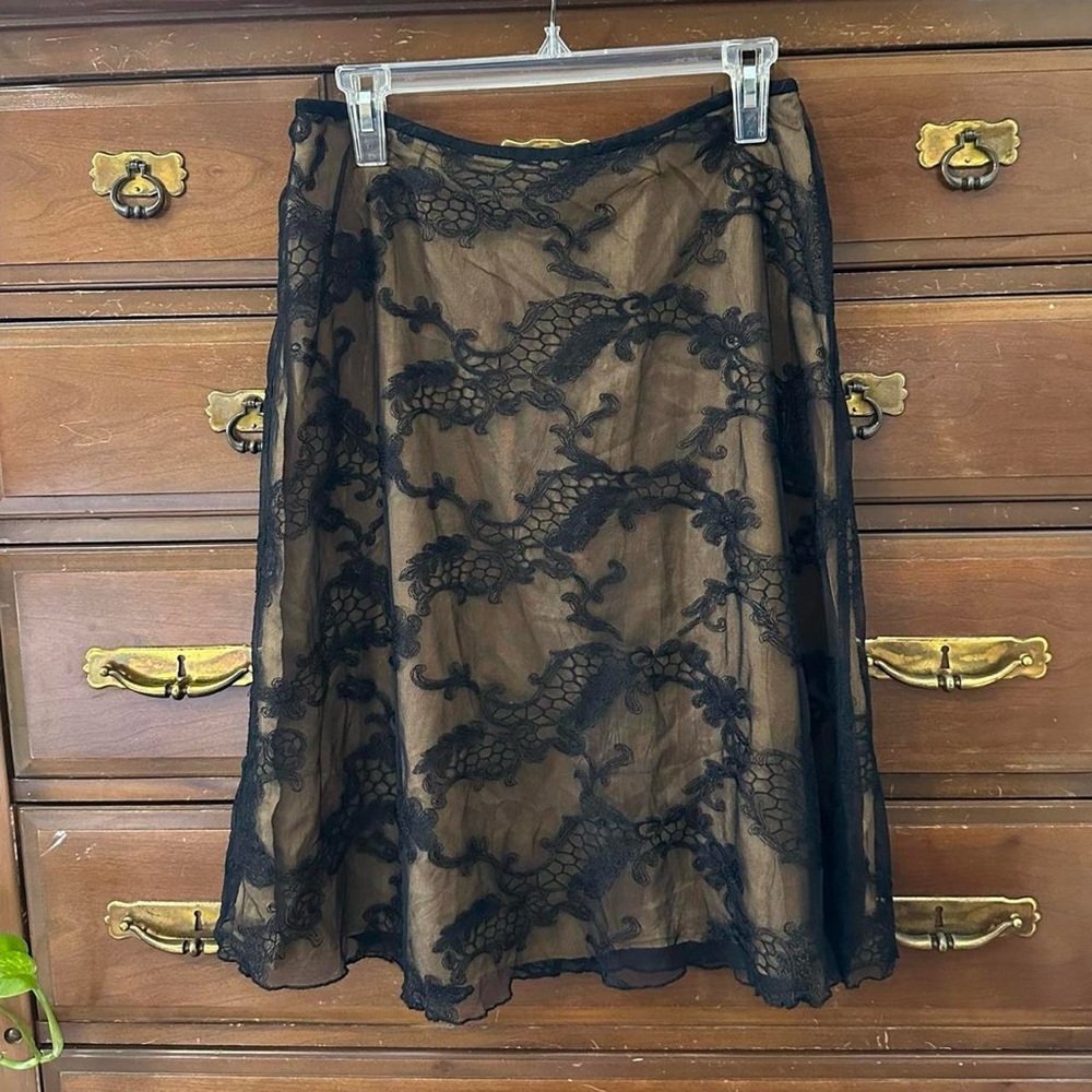 Black Lace Skirt with Sheer Overlay
